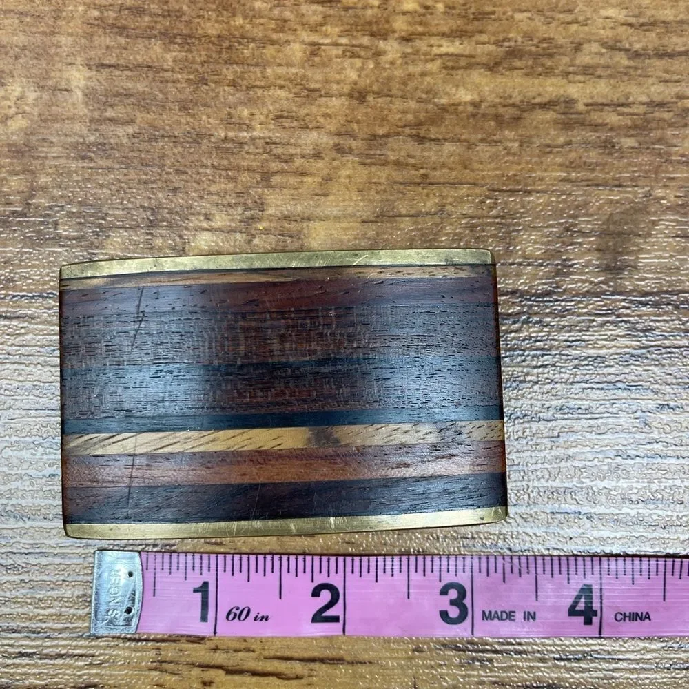 Vintage  Kenneth Reid Southwest Wood Brass Belt Buckle Bohemian Cowgirl Western